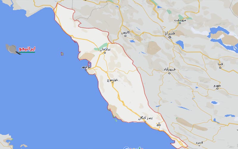 لوکیشن استان بوشهر روی نقشه گوگل مپ
