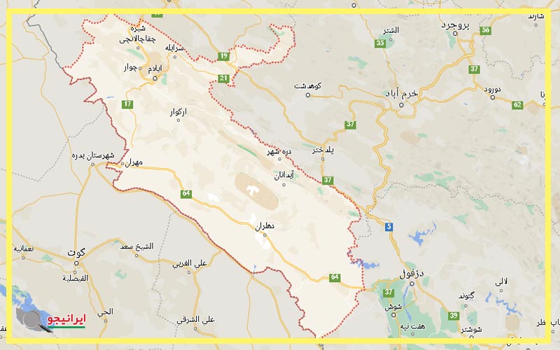 لوکیبشن استان ایلام روی نقشه